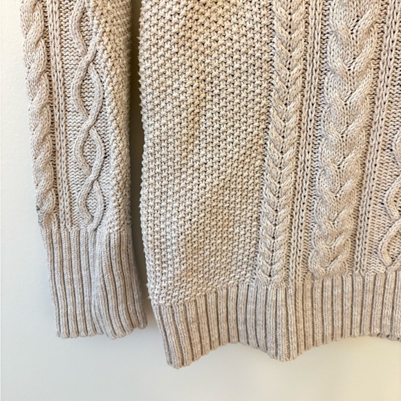 GAP Cable Knit Fisherman Sweater Oatmeal Size Medium Coastal Minimalist Cozy - Picture 3 of 8